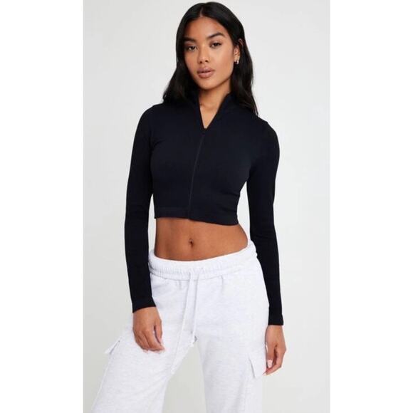 Garage Long Sleeve Ribbed Crop Zip Up Top Sz PS - Picture 1 of 6